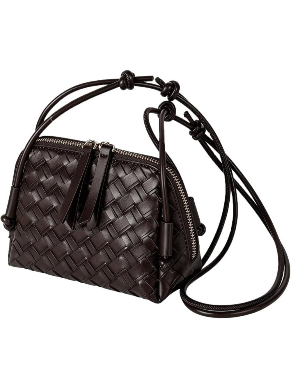Women's Coffee Woven PU Leather Mini Satchel Adjustable Strap Crossbody Bags